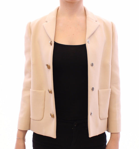 Dolce & Gabbana Beige Wool Pearl Button Jacket Blazer Coat